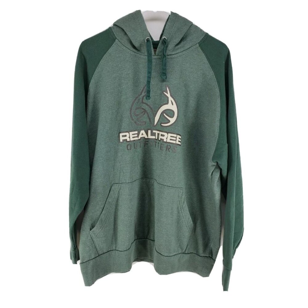 Realtree Hooded Sweatshirt Mens Size Large Green Pockets Soft